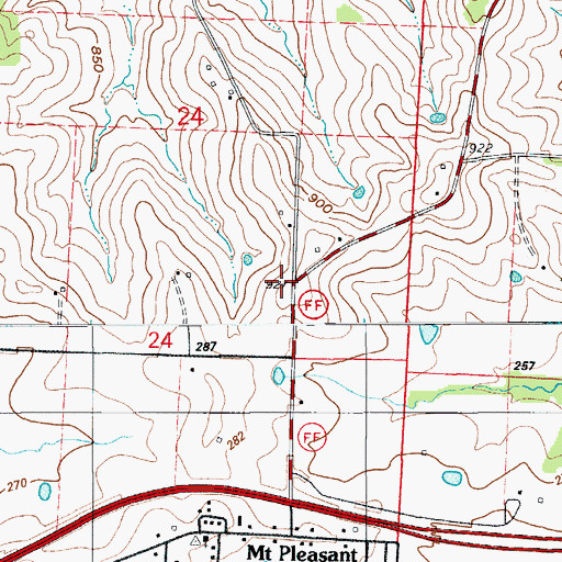 Topographic Map of Pleasant Mount, MO
