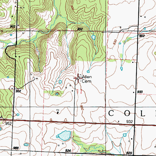 Topographic Map of Allen Cemetery, MO