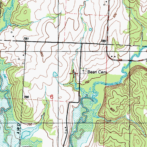 Topographic Map of Bean Cemetery, MO