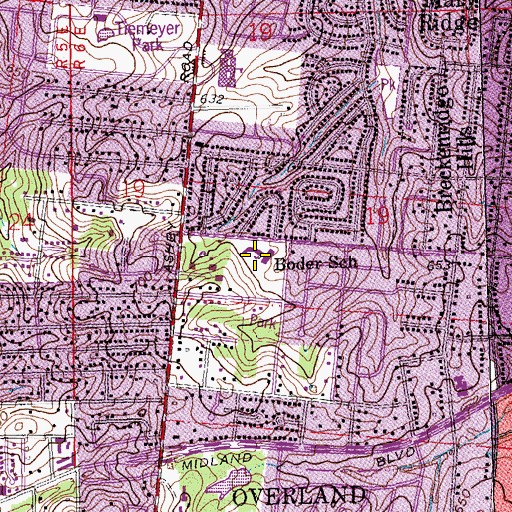 Topographic Map of Boder School, MO