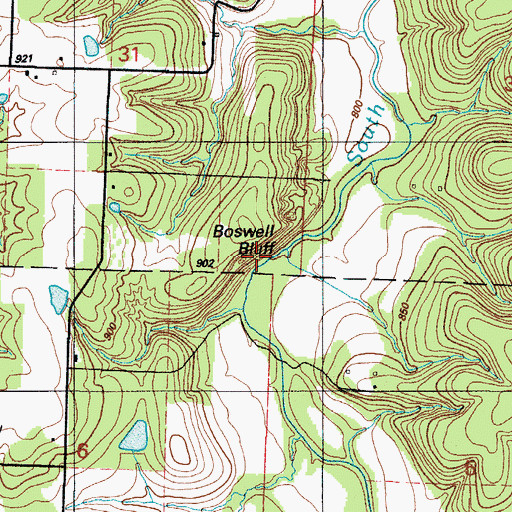 Topographic Map of Boswell Bluff, MO