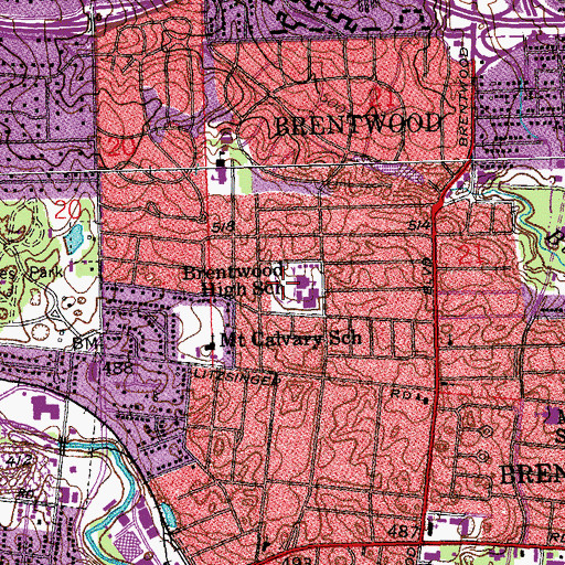 Topographic Map of Brentwood High School, MO