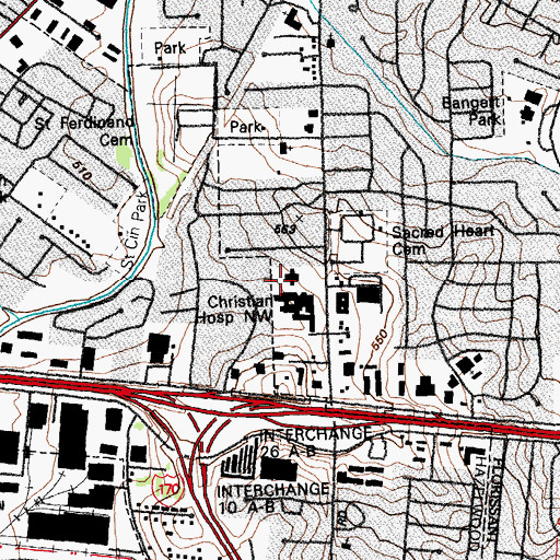 Topographic Map of Christian Hospital - Northwest Healthcare, MO