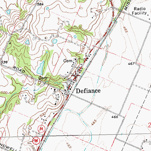 Topographic Map of Defiance, MO