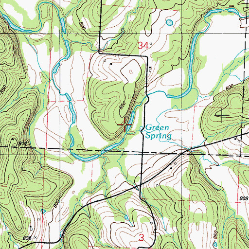 Topographic Map of Green Spring, MO