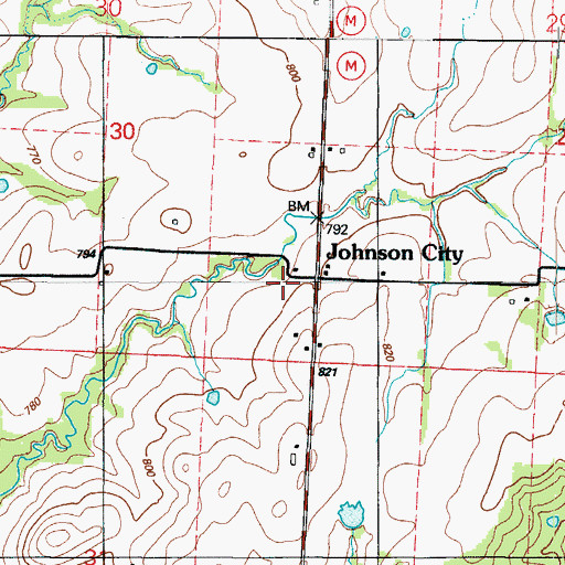 Topographic Map of Johnson City, MO