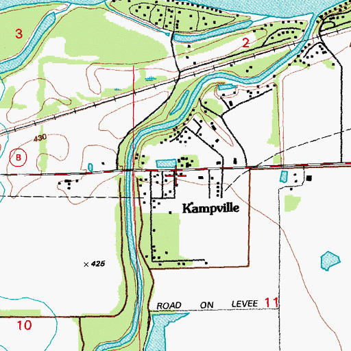 Topographic Map of Kampville, MO