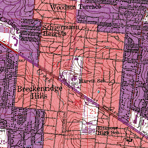 Topographic Map of Marvin School, MO