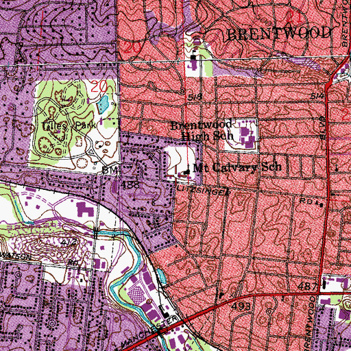 Topographic Map of Mount Calvary School, MO