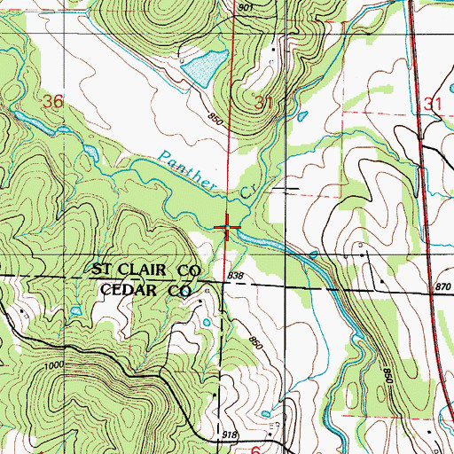 Topographic Map of Panther Creek, MO