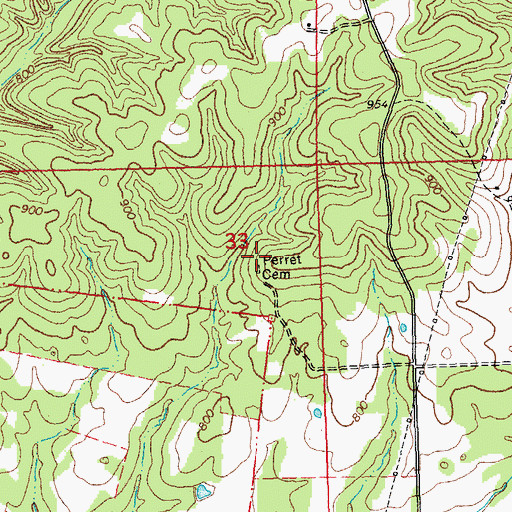 Topographic Map of Perret Cemetery, MO