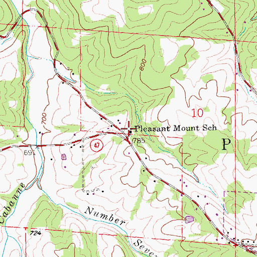 Topographic Map of Pleasant Mount School, MO