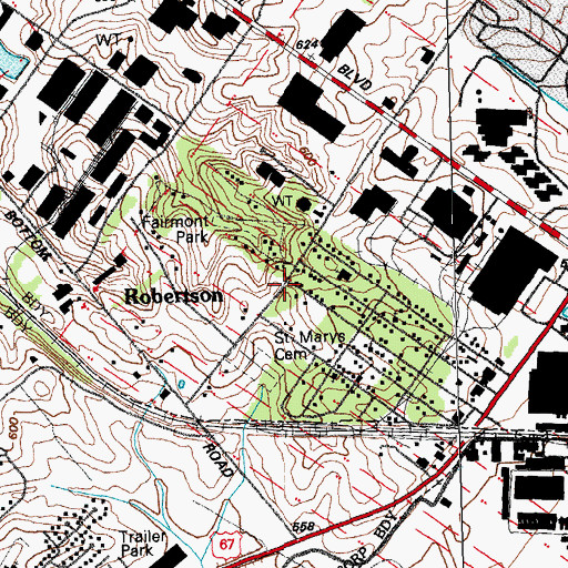 Topographic Map of Robertson, MO