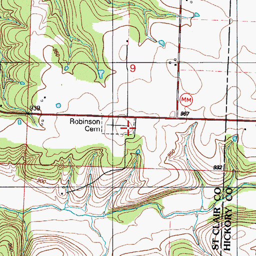 Topographic Map of Robinson Cemetery, MO
