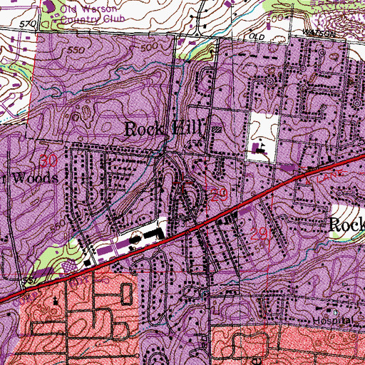 Topographic Map of Rock Hill, MO