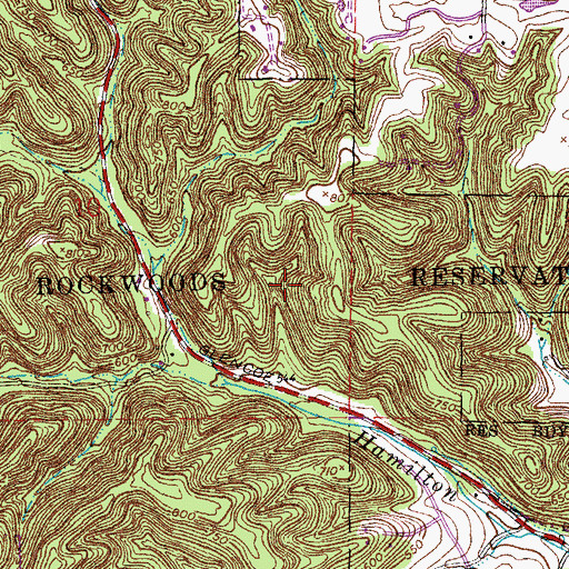 Topographic Map of Rockwoods Reservation, MO