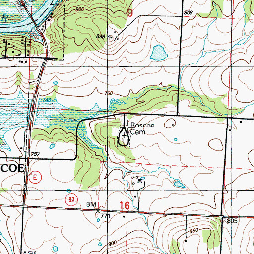Topographic Map of Roscoe Cemetery, MO