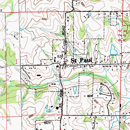 Topographic Map of Saint Paul, MO