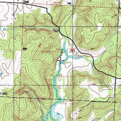 Topographic Map of Spill Creek, MO