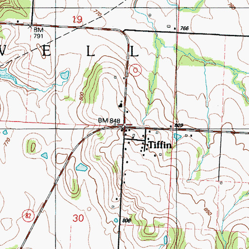 Topographic Map of Tiffin, MO