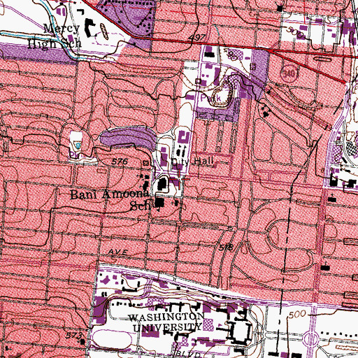 Topographic Map of University City, MO