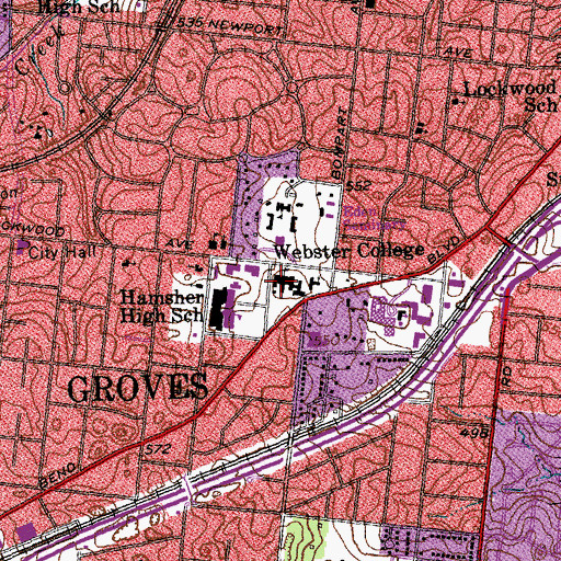 Topographic Map of Webster University, MO