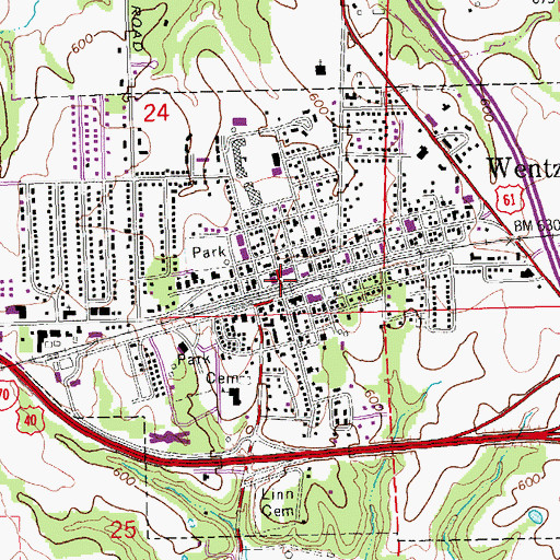 Topographic Map of Wentzville, MO