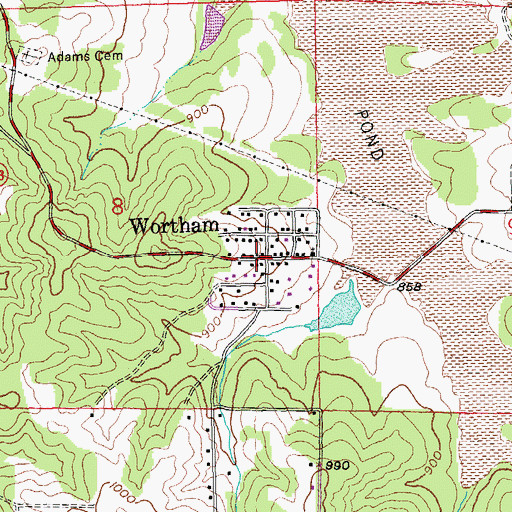 Topographic Map of Wortham, MO