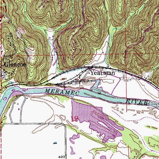Topographic Map of Yeatman, MO