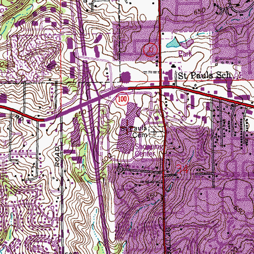 Topographic Map of West County Center, MO