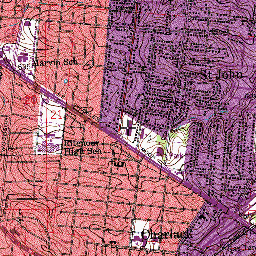 Topographic Map of Saint John Plaza, MO