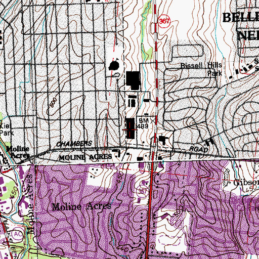 Topographic Map of Lewis and Clark Center, MO
