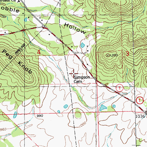 Topographic Map of Simpson Cemetery, MO