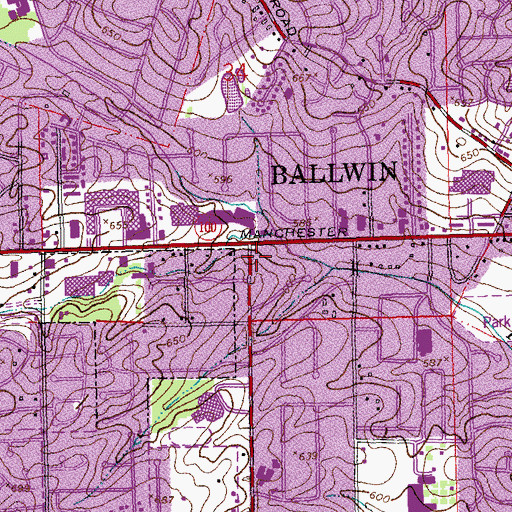Topographic Map of Dickens Plaza, MO