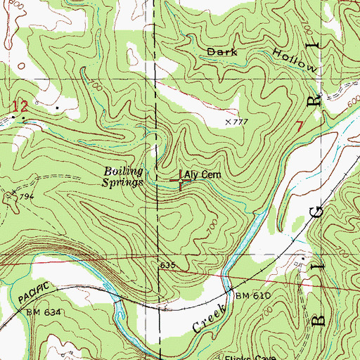 Topographic Map of Aly Cemetery, MO