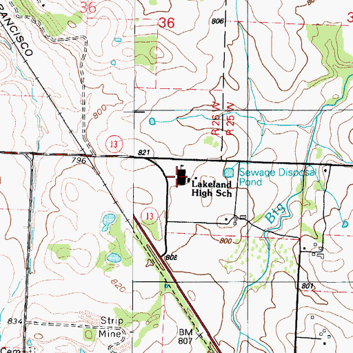 Topographic Map of Lakeland High School, MO