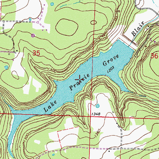 Topographic Map of Lake Prairie Grove, AR