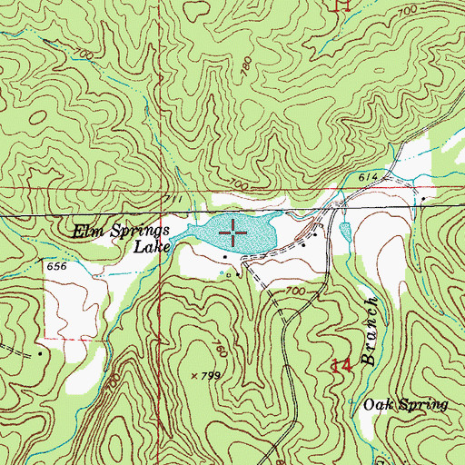 Topographic Map of Elm Springs Lake, MO