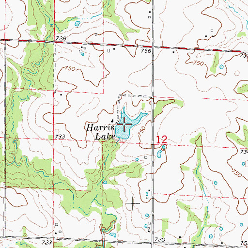 Topographic Map of Harris Lake, MO