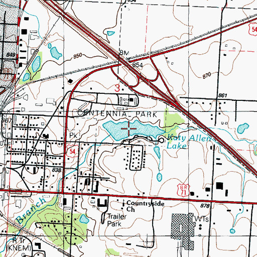 Topographic Map of Katy Allen Lake, MO