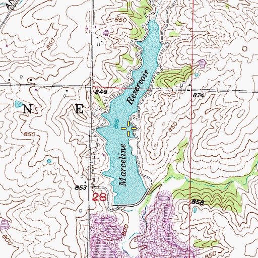 Topographic Map of Marceline Old Reservoir, MO