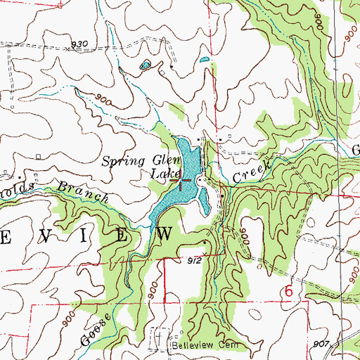 Topographic Map of Spring Glen Lake, MO