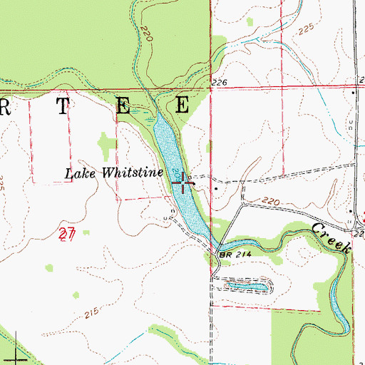 Topographic Map of Lake Whitstine, AR