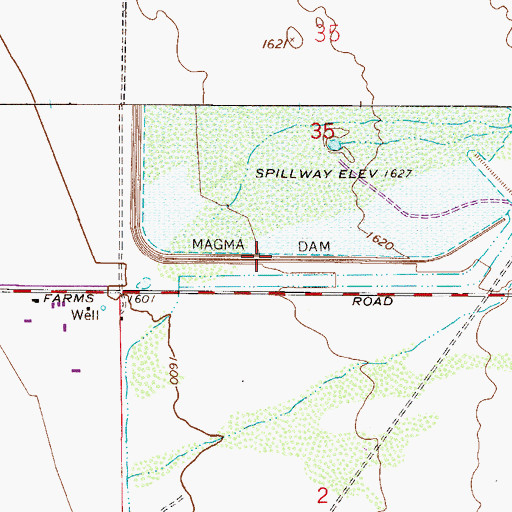 Topographic Map of Magma Dam, AZ