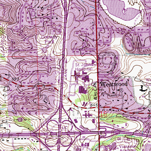 Topographic Map of Saint Johns Mercy Medical Center Heliport, MO