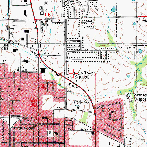 Topographic Map of KRXL-FM (Kirksville), MO