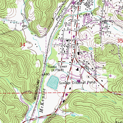 Topographic Map of KPWB-AM (Piedmont), MO