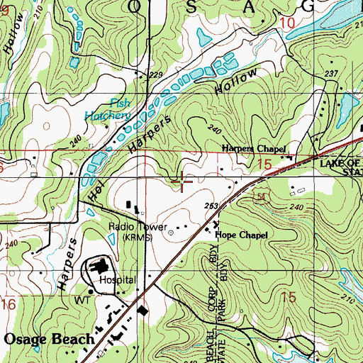 Topographic Map of KRMS-AM (Osage Beach), MO