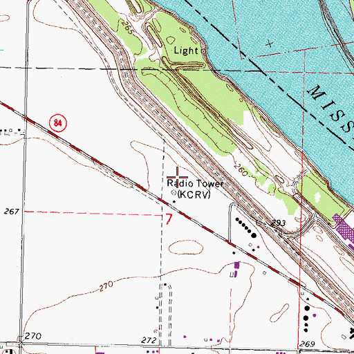 Topographic Map of KCRV-AM (Caruthersville), MO