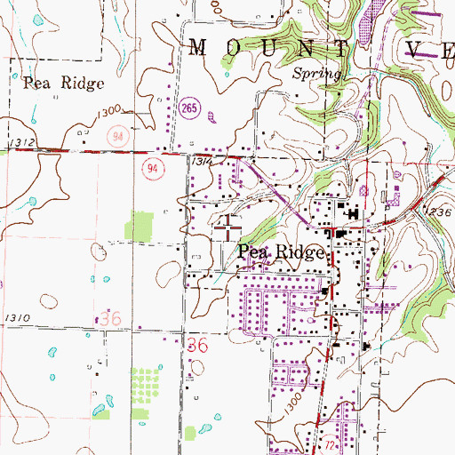 Topographic Map of Pea Ridge Cemetery, AR